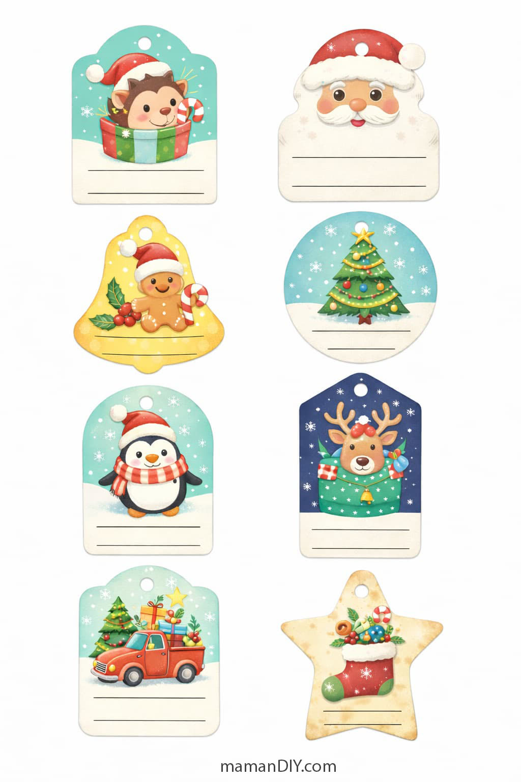 étiquettes cadeaux noël colores